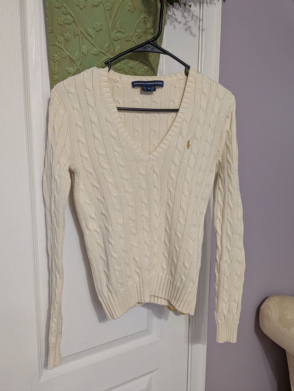 Ralph Lauren Cream Cable V-Neck Sweater